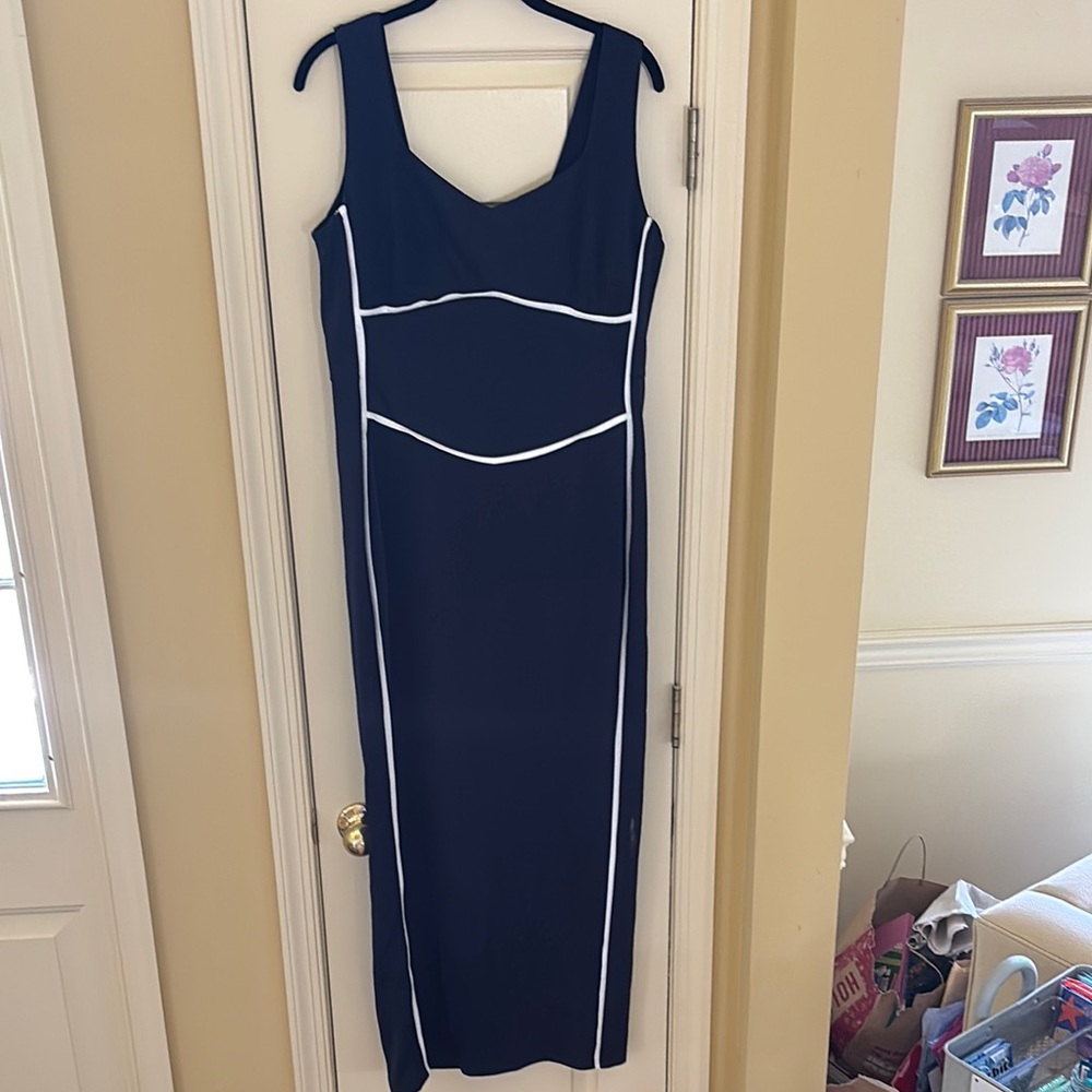 Elegant Navy Maxi Dress with White Accents
